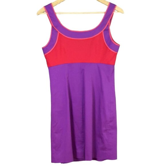 Boden Sleeveless Empire Waist Dress Purple Red Size 6 Scoop Zip Colorblock - Picture 4 of 5